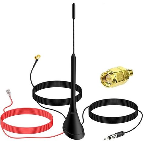 Antenna autoradio digitale con amplificatore - Antenna da tetto DAB+ FM/AM con adattatore DIN e connettore SMB - Cavo da 5 m
