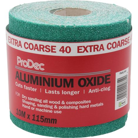 ProDec 10m Rotolo 40 Grana Extra Grossa Verde Ossido di Alluminio Carta abrasiva per la levigatura di legno, vernice, gesso, stucco, metallo e altro, carta abrasiva larga 115mm (1/5)