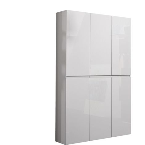 Zapatero Diva, Mueble para Zapatos 20 Estantes, Hecho en Italia, 34x122x200h cm Blanco Brillante