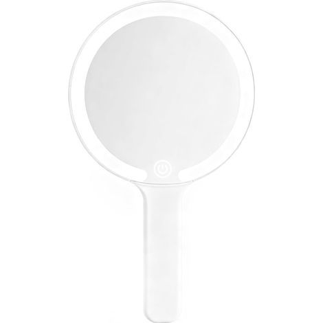 Miroir à Main avec Poignée, Miroir de Maquillage Lumineux Portable, Interrupteur Tactile, 3 Couleurs Claires, pour la Coiffure (Rond) (1/5)