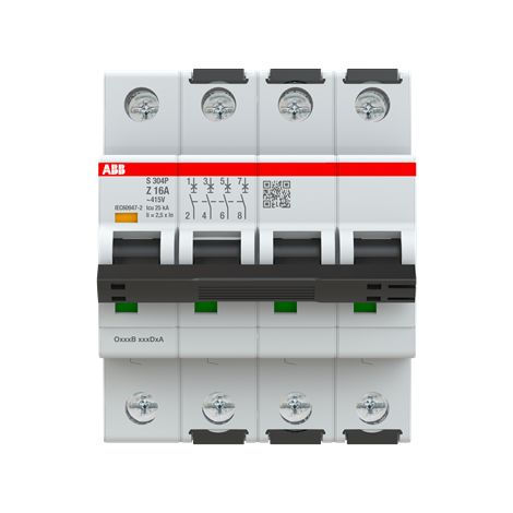 S300P-Disjoncteur 4P-16A-Courbe Z-Pdc 25000A-400VAC 25KA-230VAC 50kA-4 modules 2CDS384001R0468 ABB A907612