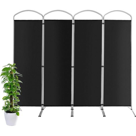 COSTWAY Grand Paravent Pliant à 4 Panneaux, Séparateur de Pièce Pliable de 188 CM de Haut, Séparateur d’Ecran en Tissu Autoportant, Cloison de Pièce Extra Large, pour Salon/Chambre/Bureau Noir (1/4)