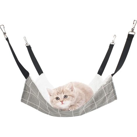 Pet Cage Hammock, 1 Double-Sided Cotton Linen Hammock, Adjustable for Cat, Puppy and Other Small Animals, Gray (1/5)