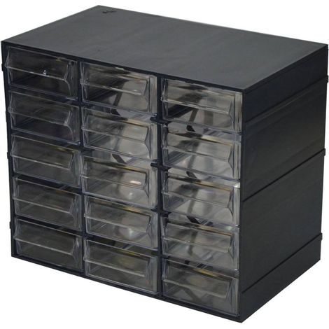 Dmora Cajonera de 15 cajones, organizador de almacenamiento con cajones transparentes, 100% Made in Italy, 23x14h19 cm, color negro, con embalaje reforzado