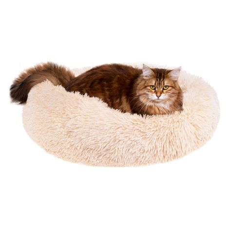Legowisko para gatos de 90 cm, almohadilla de felpa para gatos en color crema.