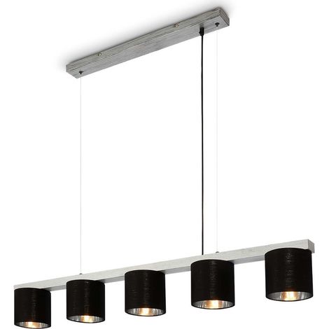 Briloner Leuchten LURI - Pendelleuchten - 4736054 - Höhenverstellbar - Silver-Crafted - Holz - E14 Fassung max. 25 Watt - 5-flammig - 110 x 15 x 136 cm