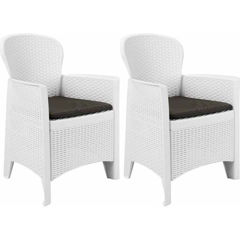 Lot de 2 Chaises de jardin - Chaises d'extérieur pour terrasse/jardin et coussin Blanc Plastique Aspect rotin BV797386 - BonneVie (1/5)