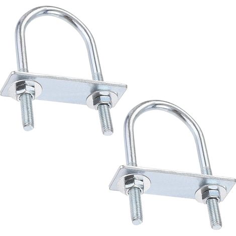 Lot de 2 boulons en U ronds M8, largeur intérieure de 45 mm, longueur 100 mm, boulons en U en acier avec écrous, plaques, rondelles pour véhicules de construction et de bateaux, 2 ensembles (1/5)