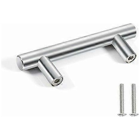 10 poignées de porte en acier inoxydable, poignées de meubles et d'armoires, argentées avec vis, entraxe 64 mm. (1/5)