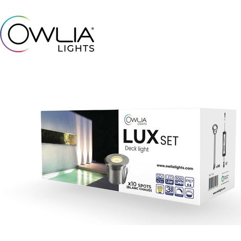 10 Spots LED LUX Blanc Chaud + Transformateur 30W - 50 000 heures de Durée de Vie Moyenne - Diametre : 70mm - PLUG & PLAY - Spots Terrasse