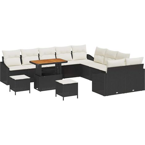 Garden Sofa Set with Cushion 13 pcs Black Poly rattan vidaXL