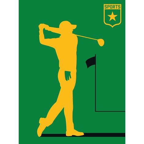 Papier peint panoramique rétro Golf pour couloir Tapisserie panoramique design sport Papier peint panoramique vert & jaune chambre ado (1/2)