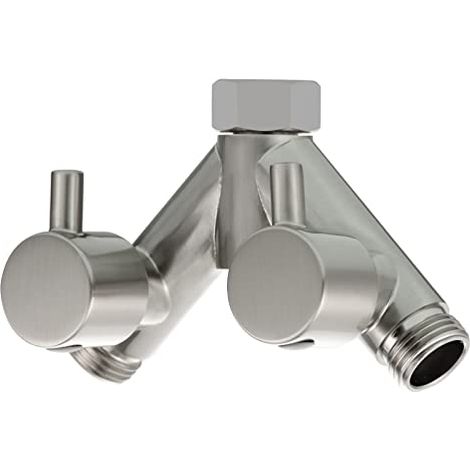 Collecteur en Y 2 voies 1/2", adaptateur en laiton, robinet de douche, finition nickel brossé avec vanne d'arrêt