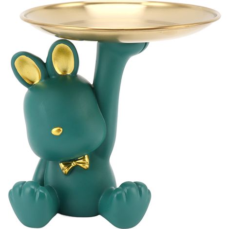 Plateau de Rangement Lapin Décoratif Écologique en Résine Antidérapant Stable Statue Mignonne pour Bureau ou Étude Vert (1/5)