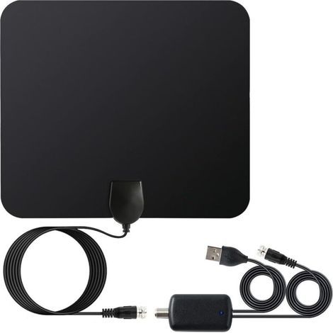 Antenne TV intérieure numérique HDTV 4K 1080P HD VHF UHF avec amplificateur de signal pour chaînes locales. compatible avec tous les téléviseurs - Câble coaxial de 3.6 m (1/4)