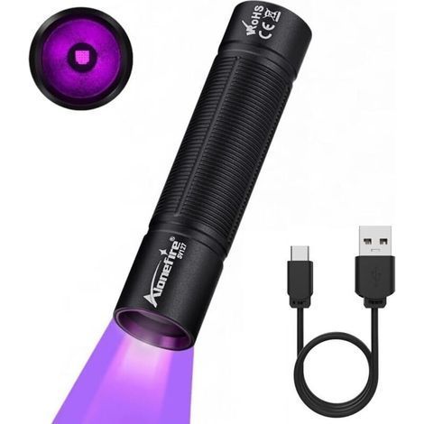 Lampe Torche UV 365 nm Rechargeable USB-C – Mini Lampe Ultraviolette pour Détecter l’Urine, la Résine, les Scorpions, les Minéraux et l’Ambre (1/4)