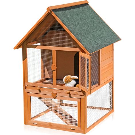 Mucola – Clapier à lapins 2 étages en bois d'épicéa – Construction résistante aux intempéries – Accès facile et nettoyage simplifié – Pour petits animaux