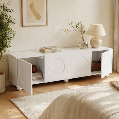 Mobile TV 180,5 x 38 x 50 cm in MDF e truciolato bianco, contenitore FloraGrace (1/5)