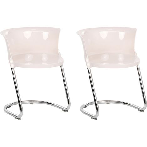 Set of 2 Dining Chairs Off-White Synthetic Material Silver Metal Legs Curved Backrest Modern Style Dining Room OSHKOSH (1/5)