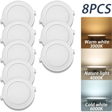 Lampes de croissance pour plantes (8 pièces, lumière naturelle 4000K, 6W) Spots LED ronds encastrables pour plafond, éclairage intérieur blanc chaud pour la maison