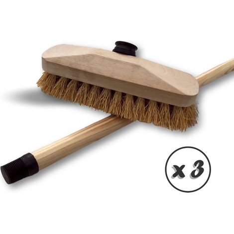 Balai brosse lave-pont 22 cm en chiendent - Monture bois - Douille vissante plastique - Quantité x 3 - Chiendent avec manche