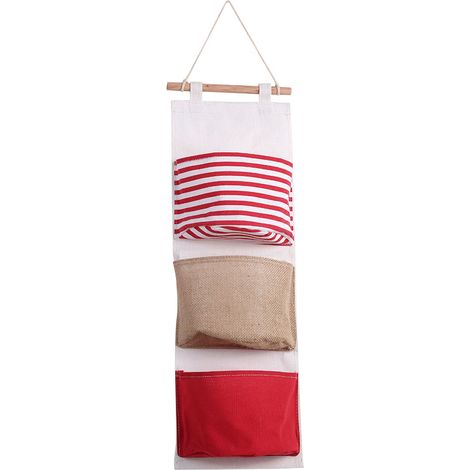 Sac de rangement 3 couches en lin, poche murale pour jouets, housse suspendue pour placard (1/5)
