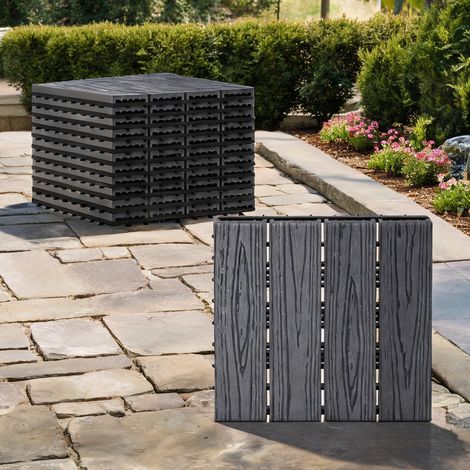 Lot de 11 dalles WPC 30 x 30 cm pour terrasse extérieure en wPC (1/5)