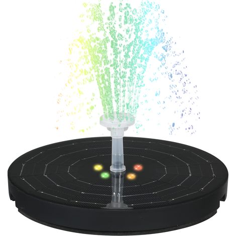 Fuente solar de gran diámetro (190 mm), 3,8 W de potencia, luz nocturna pulsante de colores, batería de 2200 mAh, transparente, 8 boquillas. (1/5)