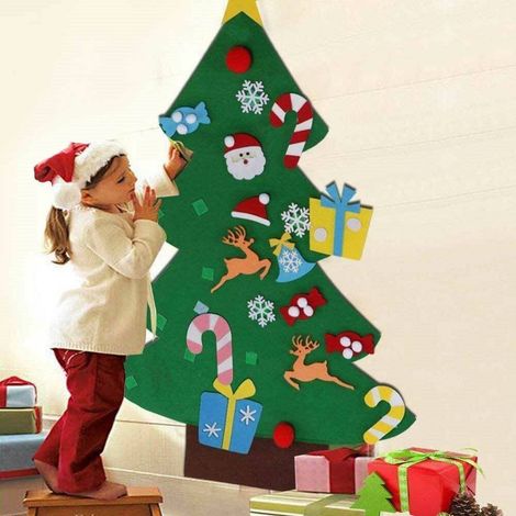 TrAdE Shop Traesio - Albero Di Natale Per Bambini In Feltro Da Parete Con 26 Addobbi Natalizi 110cm - (1/5)