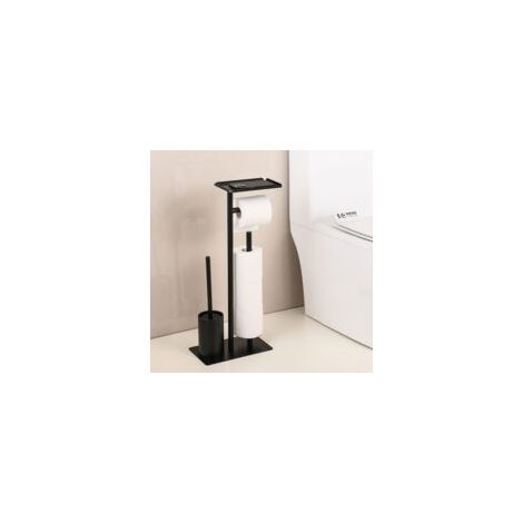 Porta scopino e porta rotolo di carta igienica, design moderno, con supporto per telefono, con scopino, nero - Crezuo