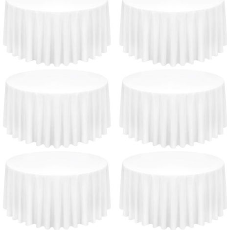 6er Set Weiße Runde Tischdecke 300 cm, Polyester, Faltenfrei, Waschbar