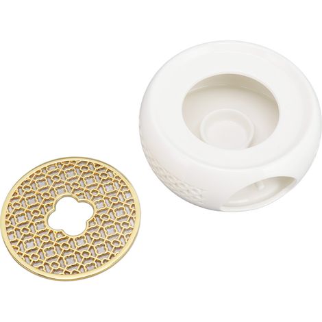 Chauffe-théière en porcelaine, base ronde creuse avec coussin en alliage et porte-bougie (1/5)