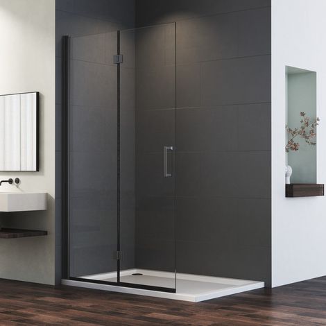 75 x 195 cm Walk in Duschwand Schwarz Walk in Duschabtrennung Faltbar Duschwand für Dusche Drehfalttür Dusche Duschtrennwand Glaswand, 6mm Nano Beschichtung ESG-Sicherheitsglas (1/5)