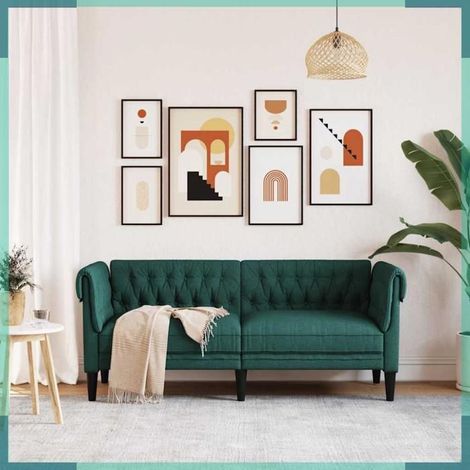 372551 Canapé Chesterfield 2 places vert foncé tissu (1/5)