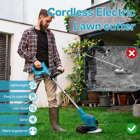 Akku Rasentrimmer 850W, Elektro Akku Rasentrimmer kabellos mit 2× Akku, 18.000 U/min Electric Strimmer, höhenverstellbar 110–135 cm, mit Metall- &amp Kunststoffklingen