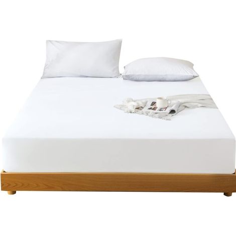 Drap Housse - 150 x 200 cm - Élastique Haute Tenue - Pour Matelas Jusqu'à 30 cm - Blanc - 1 Pièce (1/5)