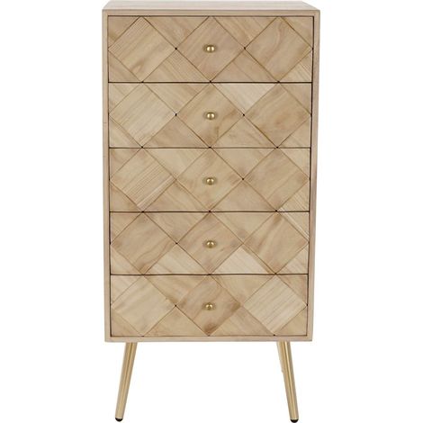 Pegane – Commode en bois Paulownia 5 tiroirs – Dimensions 45x93x35 cm – Rangement élégant pour toutes les pièces – Couleur marron clair (1/4)