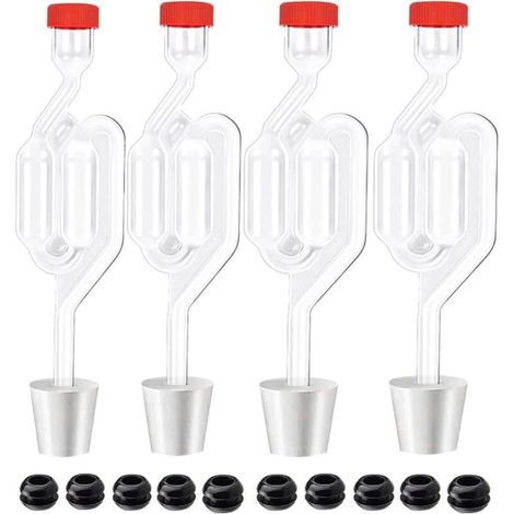 Barboteur de fermentation en plastique transparent – 4 pièces avec bouchons en silicone perforés 8mm – Soupape d'échappement pour brasserie (1/5)