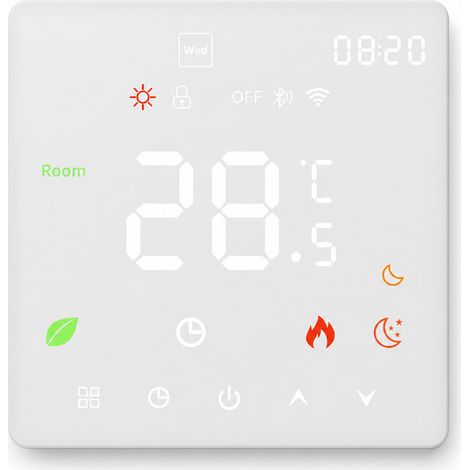 Thermostat intelligent Wi-Fi K6 blanc pour chauffage électrique, 16 A, contrôle via l’application Tuya (1/5)