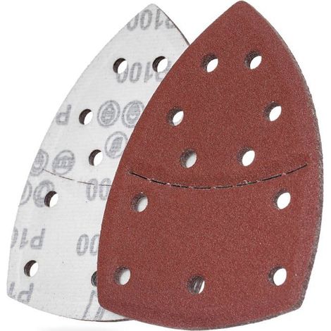 Papier de verre 10 feuilles, papier de verre triangulaire, avec Velcro, 11 trous, rouge (grain 100). (1/5)