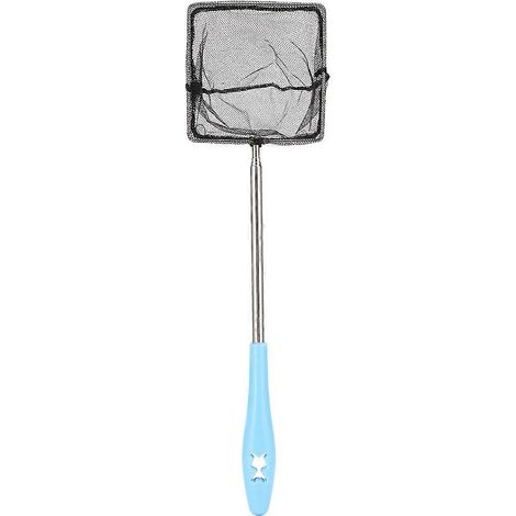 Épuisette rétractable pour aquarium en acier inoxydable à mailles fines, avec long manche, de forme carrée. (1/2)