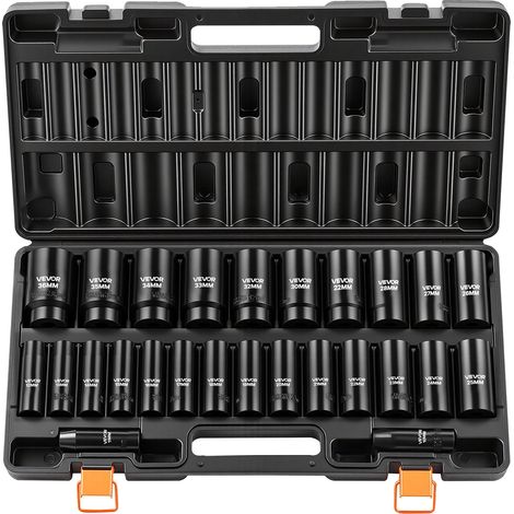 Juego de llaves de impacto Vevor de 1/2", 13 piezas, juego de llaves de vaso métricas profundas de 10-24 mm, acero aleado Cr-V de 6 puntas para reparación. (1/2)