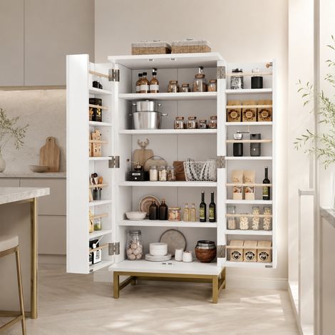 Weißer Küchenschrank aus Spanplatten 60 x 40 x 130 cm mit verstellbaren Einlegeböden (1/5)