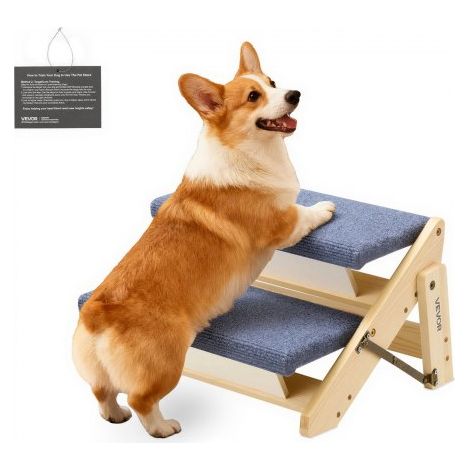Escalera de Madera para Mascotas, 2 Peldaños, para Camas, Sofás y Coches, Carga 50 kg, Plano y Plegable, Estable y Resistente, para Mascotas Pequeñas, Medianas y Grandes, 370 x 470 x 260 mm (1/5)