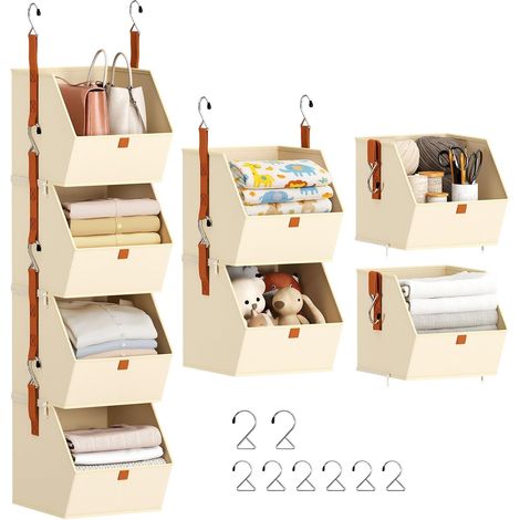 4-stöckiges Hänge-Kleiderregal – Kleiderablagen, platzsparendes Aufbewahrungssystem, Stoffkörbe für Schlafzimmer, faltbare Körbe für Zuhause, Studentenwohnheim oder Wohnmobil, Beige (1/5)