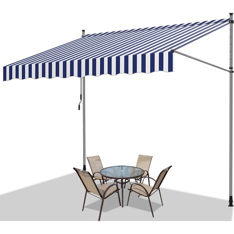Hengda Tenda a bracci manuale Tenda retrattile senza foratura 350x120cm Bianco Blu (1/5)