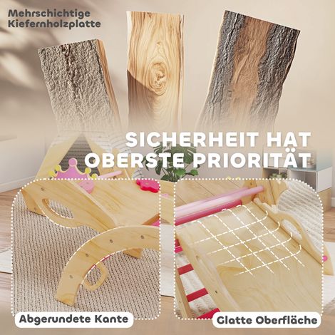 8-en-1 structure d'escalade intérieure pour enfants, design princesse, toboggan, rampe, arche, bois (1/5)