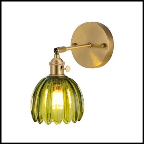Lámpara de pared vintage verde con diseño floral – Pantalla de cristal y latón – Ajustable 180° – Portalámparas E27 – Iluminación de interior (1/5)