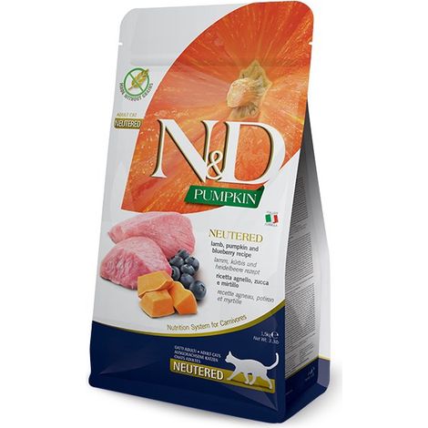 Croquettes pour chat adulte FARMINA N&D CITROUILLE AGNEAU ET MYRTILLE 300 g (1/4)