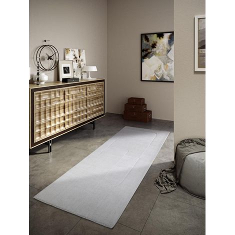 Charlotte Tapis de Salon Naturel tissé à la Main et Naturel Tapis bohème en Laine pour Salon, Chambre à Coucher, Salle à Manger, Couloir, Cuisine – Crème 80 x 250 cm (1/5)
